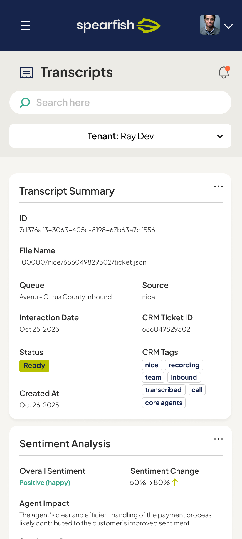 Conversation transcripts on mobile