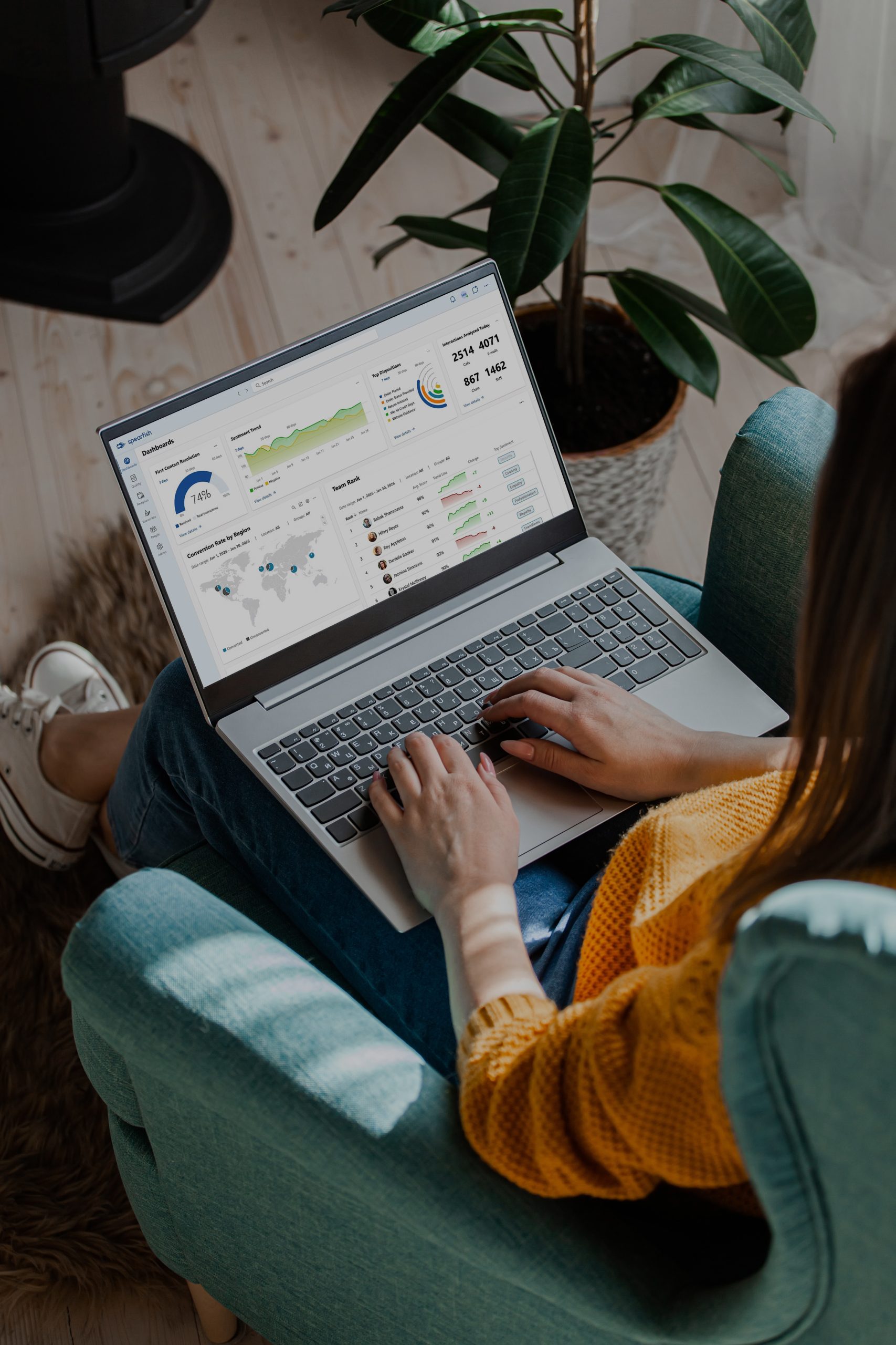 Team collaborating around contact center analytics